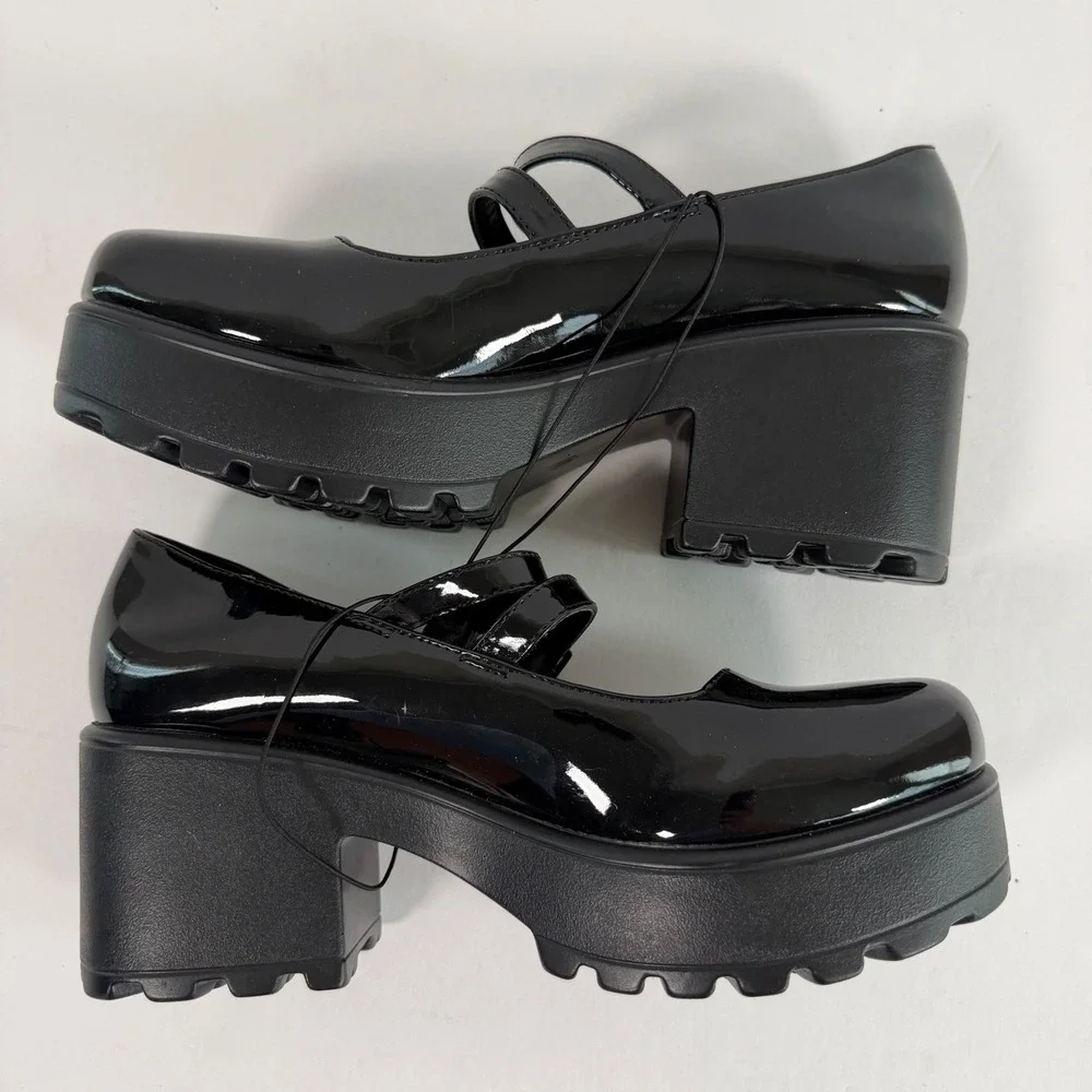 NWOT Black Patent Mary Jane Platform Heels 8 Goth Chunky Lug Shoes Whimsigoth